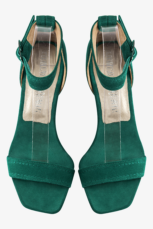 Emerald green women's closed back sandals, with a strap around the ankle. Square toe. Medium comma heels. Top view - Florence KOOIJMAN